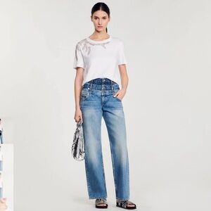 NWT - Sandro Stras Rhinestone Embellished White T-Shirt